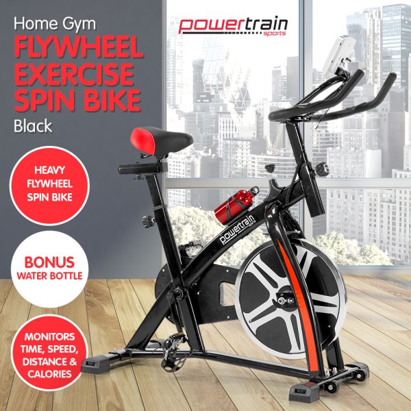 Powertrain Home Gym Flywheel Exercise Spin Bike – Black
