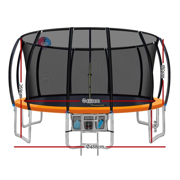 16FT Trampoline for Kids w/ Ladder Enclosure Safety Net Rebounder Orange