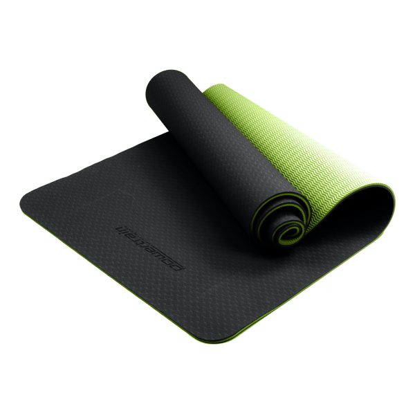 Powertrain Eco Friendly TPE Yoga Exercise Pilates Mat 8mm- Black Green