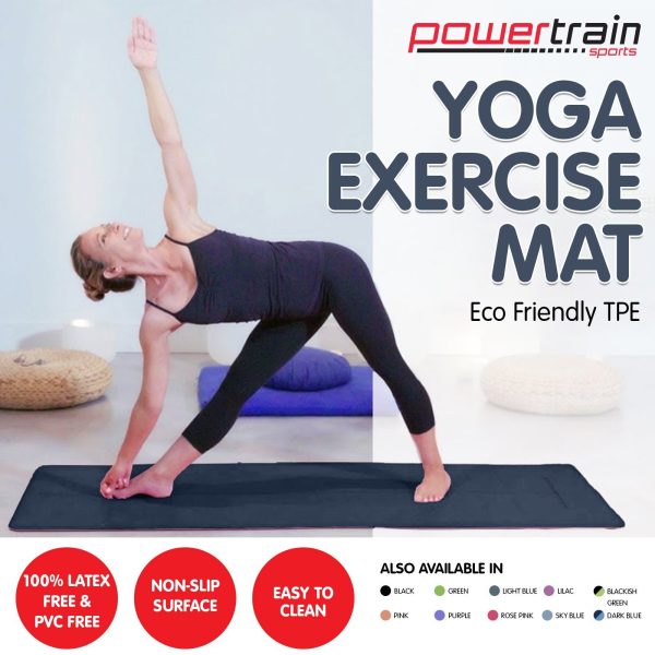Powertrain Eco Friendly TPE Yoga Exercise Pilates Mat 6mm – Dark Blue