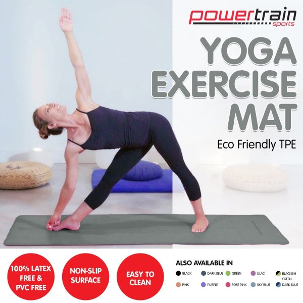Powertrain Eco Friendly TPE Yoga Exercise Pilates Mat 6mm – Light Blue