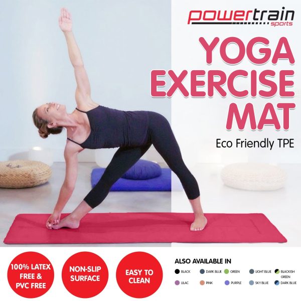 Powertrain Eco Friendly TPE Yoga Exercise Pilates Mat 6mm Rose Pink