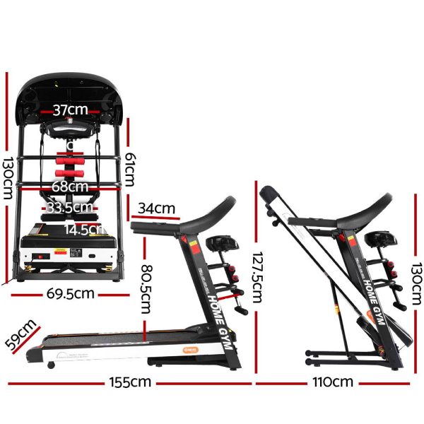 Electric Treadmill 450mm 18kmh 3.5Auto Incline Home Gym Run Exercise Machine Fitness Dumbbell Massager Sit Up Bar