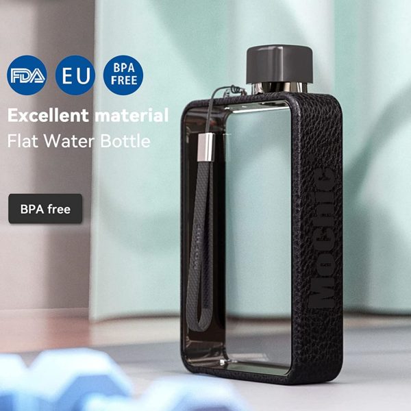A5 Flat Water Bottle Portable Travel Mug BPA Free Water Bottle (Grey)