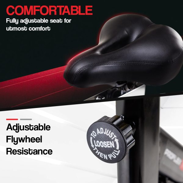 PROFLEX Commercial Spin Bike Flywheel Exercise Home Workout Gym – Red