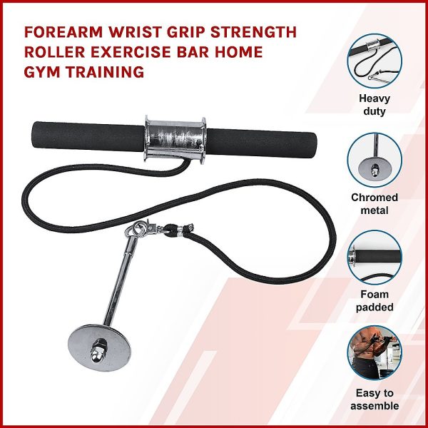 Forearm Wrist Grip Strength Roller Exercise Bar Home Gym Training