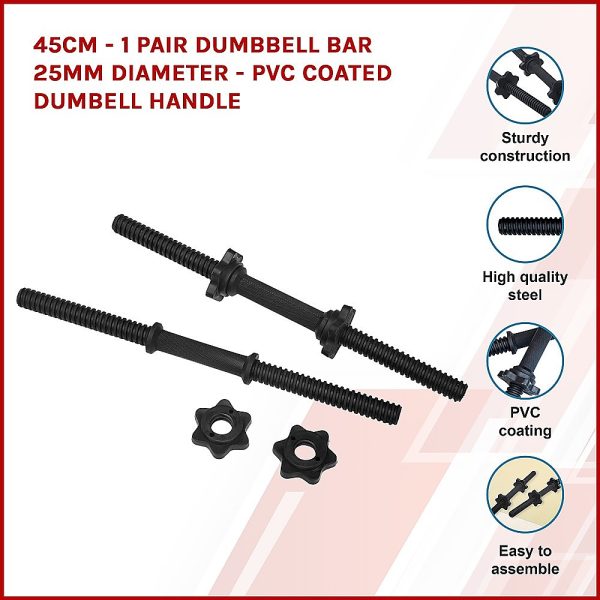 45cm – 1 Pair Dumbbell Bar 25mm Diameter – PVC Coated Dumbell Handle