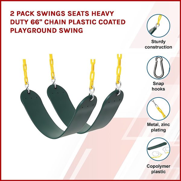 2 Pack Swings Seats Heavy Duty 66″ Chain Plastic Coated Playground Swing