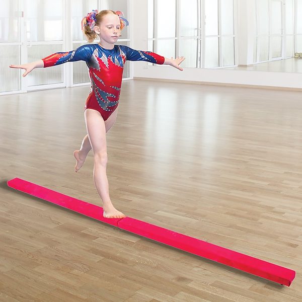 2.4m (8FT) Gymnastics Folding Balance Beam Pink Synthetic Suede