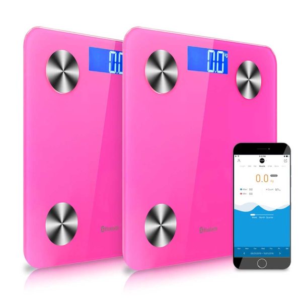 2X Wireless Bluetooth Digital Body Fat Scale Bathroom Health Analyser Weight – Pink