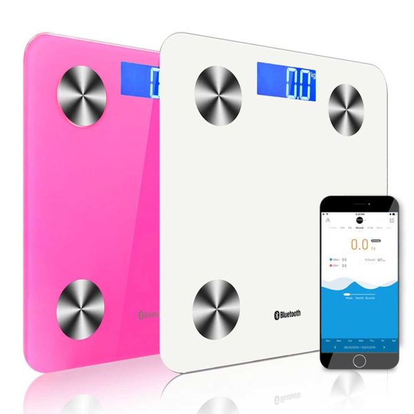 2X Wireless Bluetooth Digital Body Fat Scale Bathroom Health Analyser Weight – White and Pink