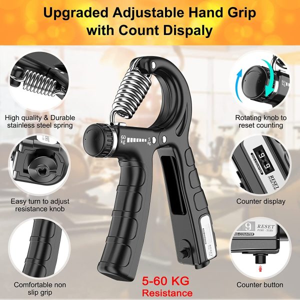 2 Pack Adjustable Hand Grip Strengthener for Hand Grip Strength and Wrist Rehabilitation (Resistance 5-60 kg)