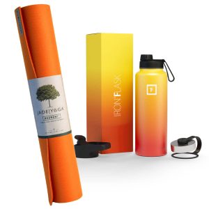 Harmony Mat – Orange & Iron Flask Wide Mouth Bottle with Spout Lid, Fire, 32oz/950ml Bundle