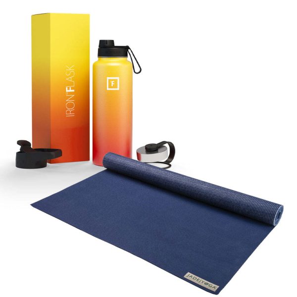 Voyager Mat – Midnight & Iron Flask Wide Mouth Bottle with Spout Lid, Fire, 32oz/950ml Bundle