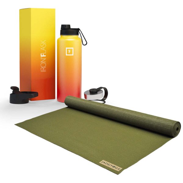 Voyager Mat – Olive & Iron Flask Wide Mouth Bottle with Spout Lid, Fire, 32oz/950ml Bundle