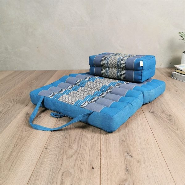 Foldable Meditation Cushion + Seating Block Set Blue
