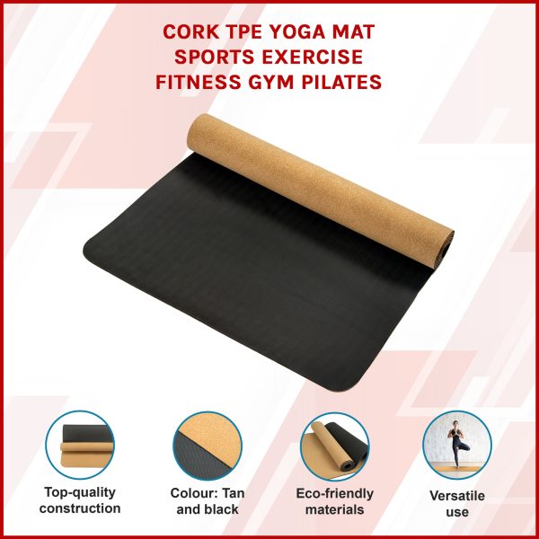 Cork TPE Yoga Mat Sports Exercise Fitness Gym Pilates