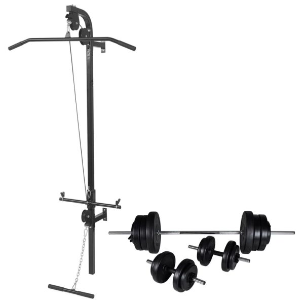 Wall-mounted Power Tower with Barbell and Dumbbell Set – 60.5 kg