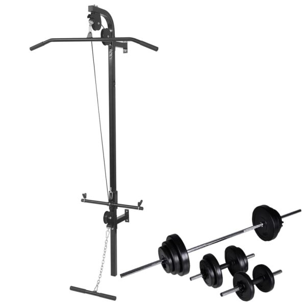 Wall-mounted Power Tower with Barbell and Dumbbell Set – 30.5 kg