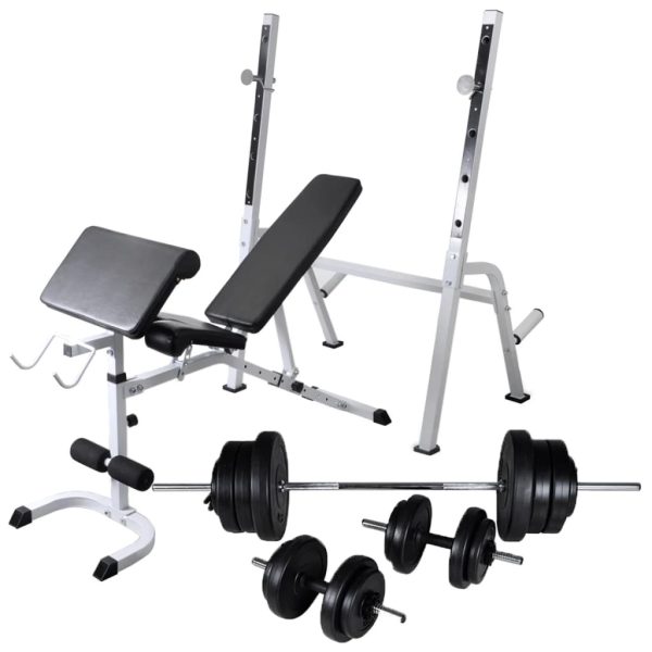 Workout Bench with Weight Rack Barbell and Dumbbell Set – 60.5 kg