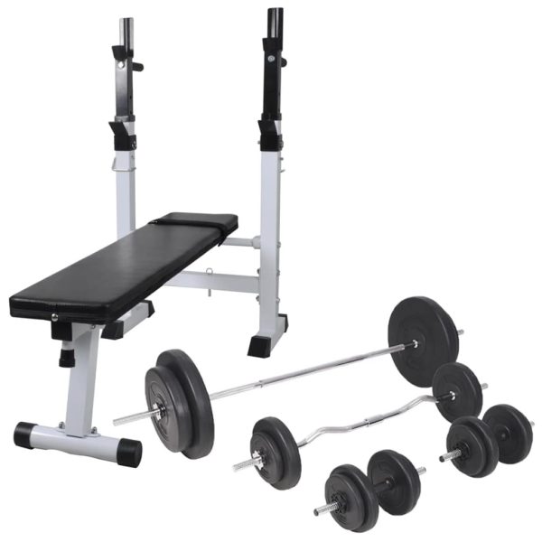 Workout Bench with Weight Rack Barbell and Dumbbell Set – 90 kg