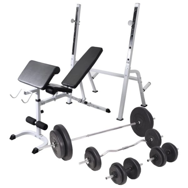Workout Bench with Weight Rack Barbell and Dumbbell Set – 90 kg