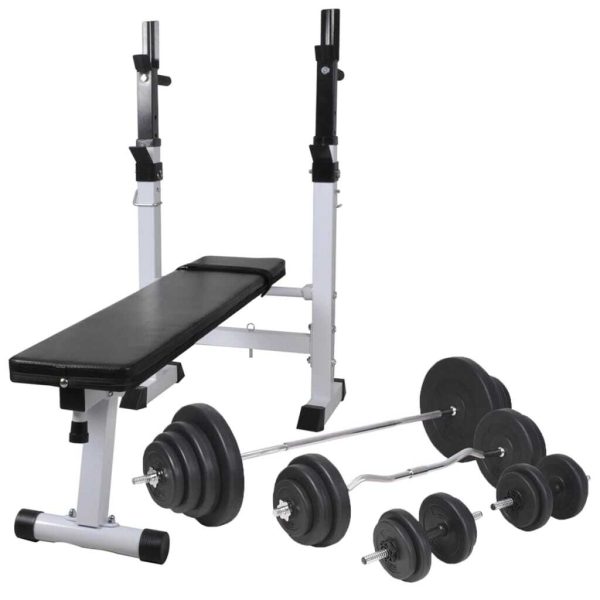 Workout Bench with Weight Rack Barbell and Dumbbell Set – 120 kg