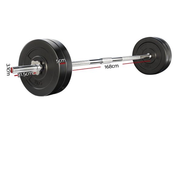 Barbell Weight Set Plates Bar Bench Press Fitness Exercise Home Gym 168cm – 28 kg