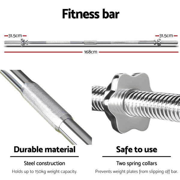 Barbell Weight Set Plates Bar Bench Press Fitness Exercise Home Gym 168cm – 38 kg