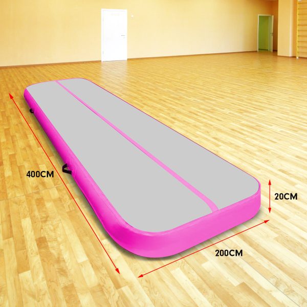 Air Track Inflatable Tumbling Gymnastics Mat – 4 x 2 M, Grey and Pink