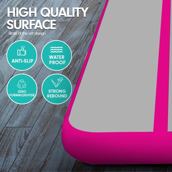 Air Track Inflatable Tumbling Gymnastics Mat – 4 x 2 M, Grey and Pink