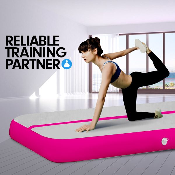 Air Track Inflatable Tumbling Gymnastics Mat – 4 x 2 M, Grey and Pink
