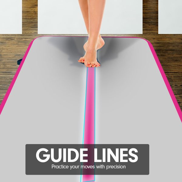 Air Track Inflatable Tumbling Gymnastics Mat – 4 x 2 M, Grey and Pink