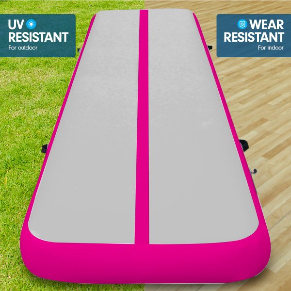 Air Track Inflatable Tumbling Gymnastics Mat – 4 x 2 M, Grey and Pink