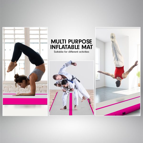 Air Track Inflatable Tumbling Gymnastics Mat – 4 x 2 M, Grey and Pink