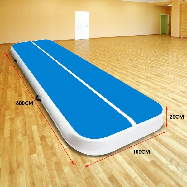 Air Track Inflatable Tumbling Gymnastics Mat – 6 x 1 M, Blue and White