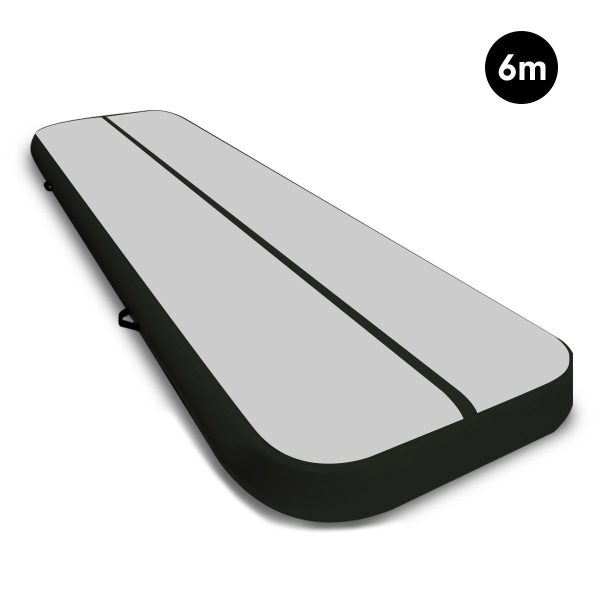 Air Track Inflatable Tumbling Gymnastics Mat – 6 x 1 M, Grey and Black