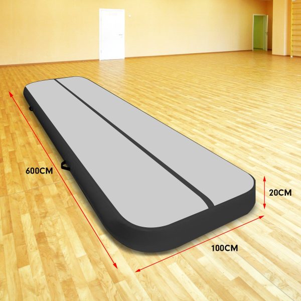 Air Track Inflatable Tumbling Gymnastics Mat – 6 x 1 M, Grey and Black