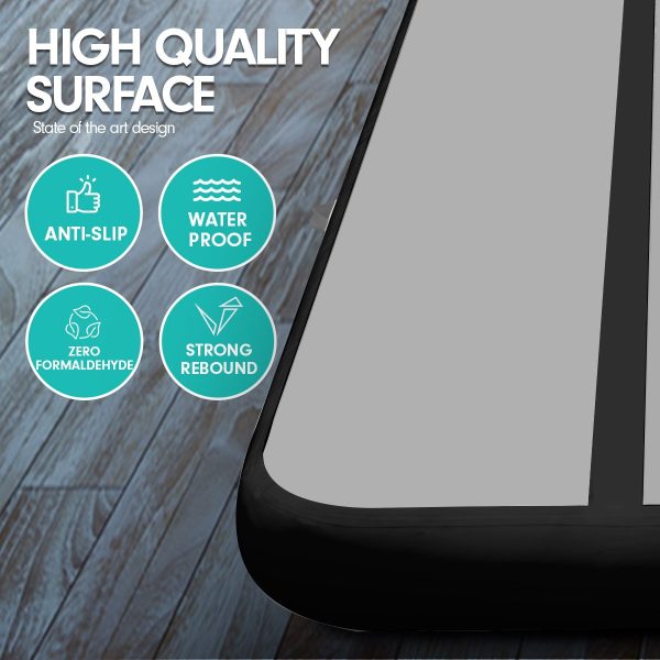 Air Track Inflatable Tumbling Gymnastics Mat – 6 x 1 M, Grey and Black
