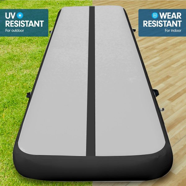 Air Track Inflatable Tumbling Gymnastics Mat – 6 x 1 M, Grey and Black