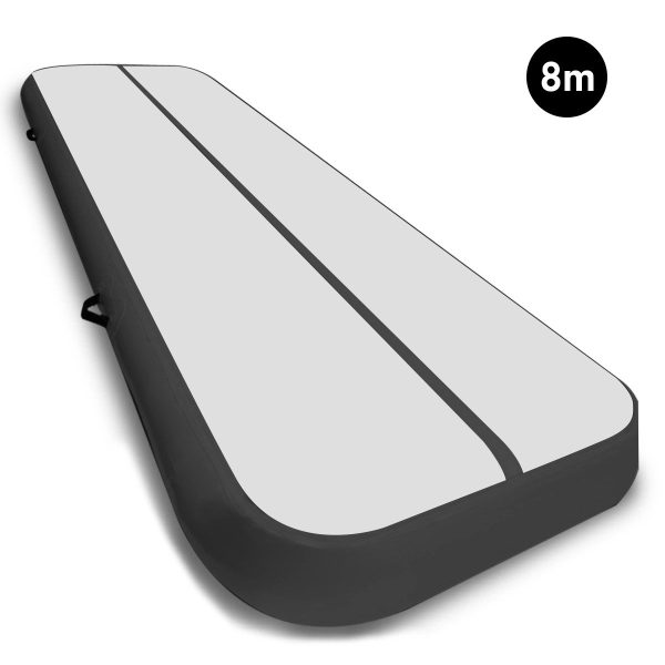 Air Track Inflatable Tumbling Gymnastics Mat – 8 x 1 M, Grey and Black