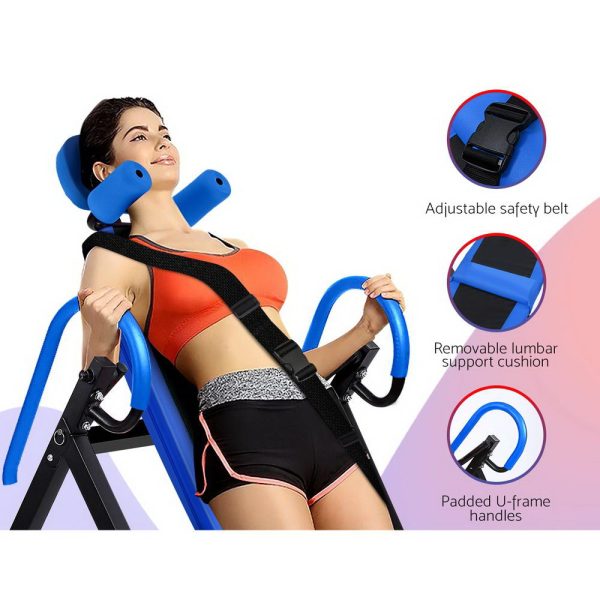 Gravity Inversion Table Foldable Stretcher Inverter Home Gym Fitness – Blue