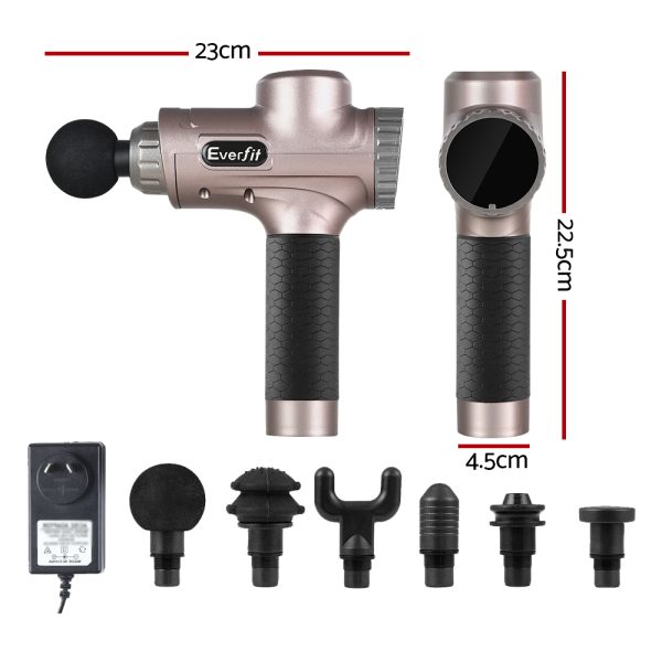 Massage Gun 6 Heads Massager Electric LCD Vibration Relief Percussion – Gold