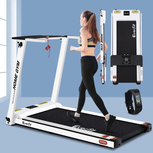 Electric Treadmill Home Gym Exercise Running Machine Fitness Equipment Compact Fully Foldable 420mm Belt – White