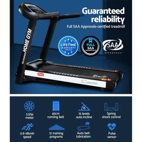 Electric Treadmill 45cm Incline Running Home Gym Fitness Machine Black – Model 1