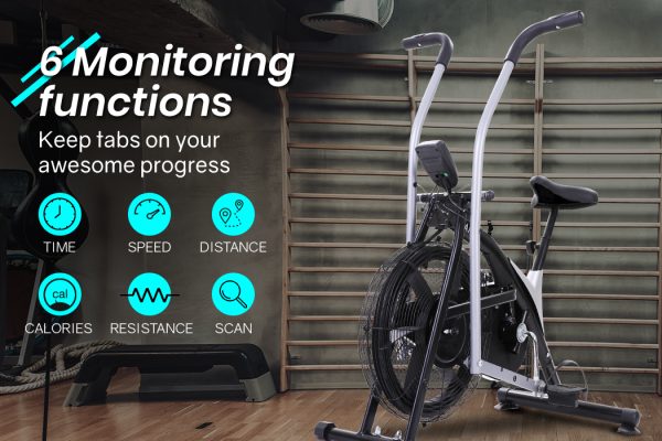 PROFLEX Air Bike Fan Resistance Exercise Fitness Home Gym Bicycle Pulse – Black and Silver