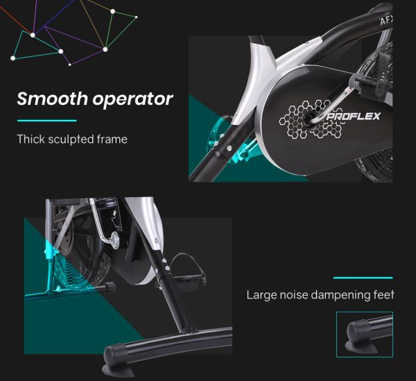 PROFLEX Air Bike Fan Resistance Exercise Fitness Home Gym Bicycle Pulse – Black and Silver