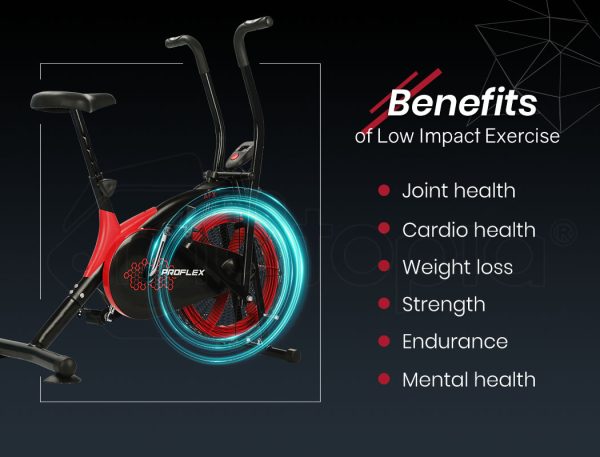 PROFLEX Air Bike Fan Resistance Exercise Fitness Home Gym Bicycle Pulse – Black and Red