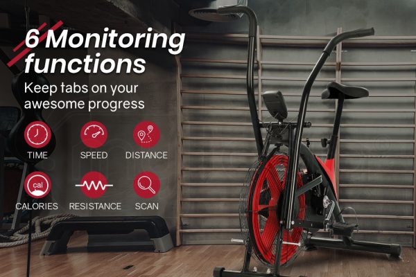 PROFLEX Air Bike Fan Resistance Exercise Fitness Home Gym Bicycle Pulse – Black and Red