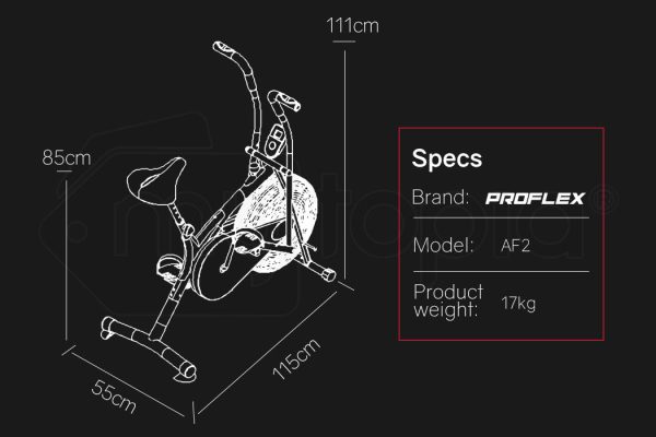 PROFLEX Air Bike Fan Resistance Exercise Fitness Home Gym Bicycle Pulse – Black and Red